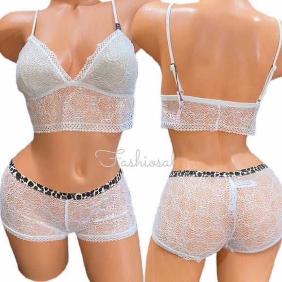 Victorias Secret crochet padded bralette matching Boyshorts Shortie panty set S - Picture 1 of 5